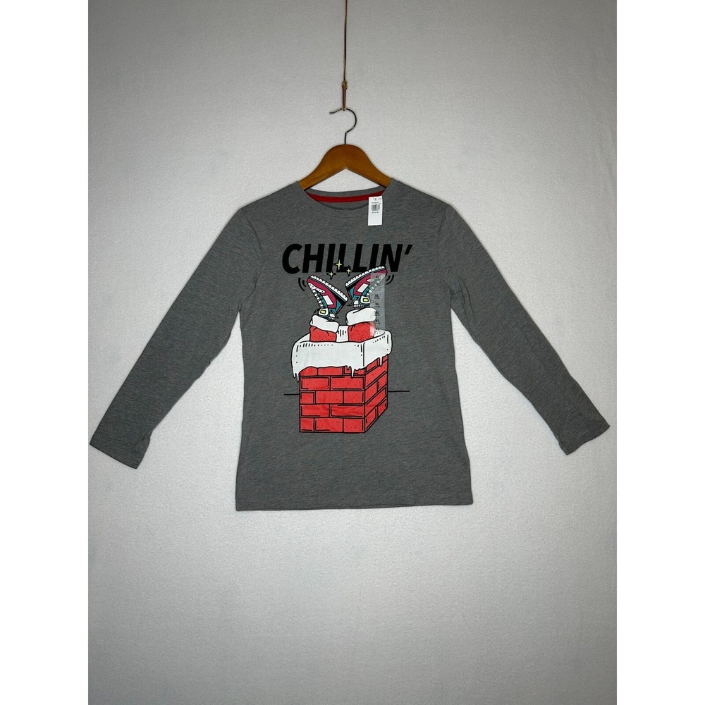 Old Navy Boys Grey Long Sleeve Chillin Graphic T-Shirt XL 14-16